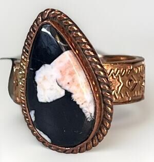 WHITE BUFFALO TURQUOISE Southwestern Copper Cigar Band Ring Hand Stamped Adjust